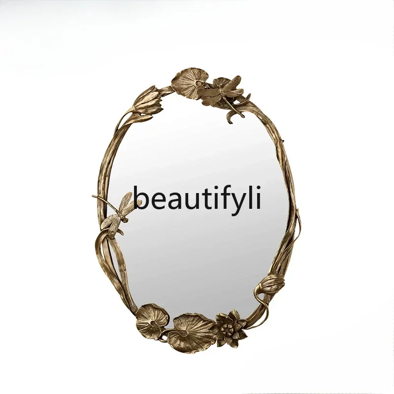 

yj9 European-style all-copper flower and bird decorative mirror heavy metal hollow engraving retro entrance mirror dressing mirr
