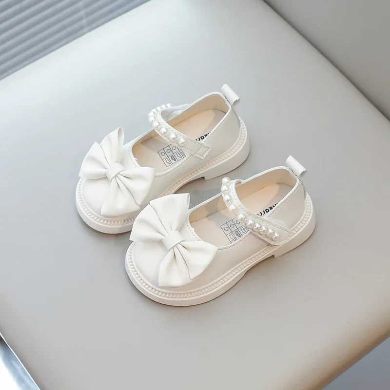 Little Girls Casual Shoes Kids PU Leather Shoes Bow-knot Sweet Cute Fashion Princess Children Wedding Dress Party Flats Soft New