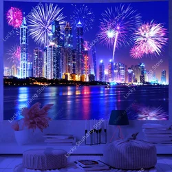 UV Reactive Tapestry The Night View of New York City Bay Port and Skyscrapers Tapestry for Aesthetic Room Decor Gift for Friends
