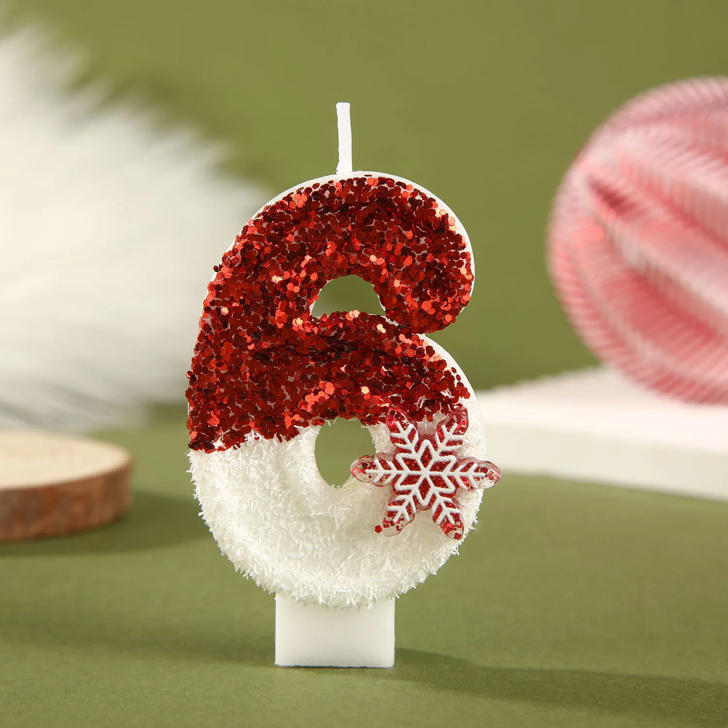 Red White Sequined Birthday Candles, 0-9 Cartoon Red Snowflake Digital Candles Dessert And Cake Plugins Festive Party Decoration