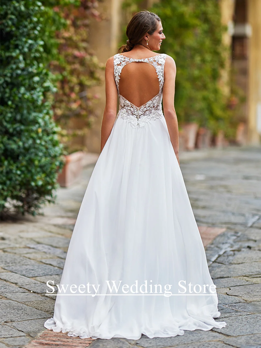 Sexy Schwangere Braut Hochzeitskleid Maßgeschneidertes Brautkleid V-Ausschnitt Ärmellos Applikation Spitze Chiffon A-Linie Vestido De Noiva