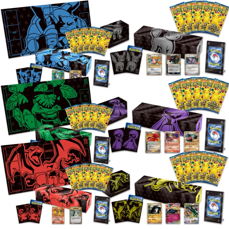 Tarjeta Pokemon Ptcg genuina, caja de regalo conmemorativa dorada del 25 ° aniversario, versión tradicional china, caja de regalo de colección de tarjetas de juego