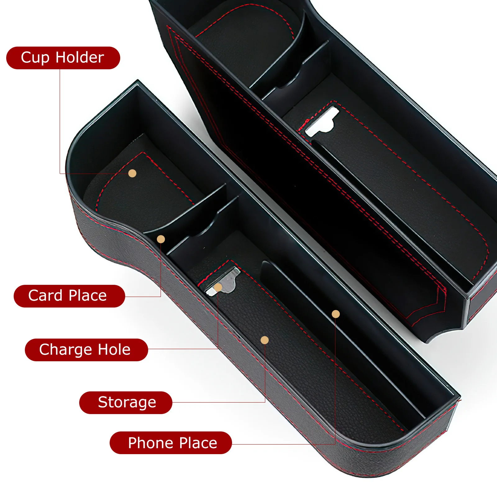 

2 Pieces Car Seat Storage Box Black ABS Safe Driving Multipurpose Organizer Gap Filler Car Accessories Automotive