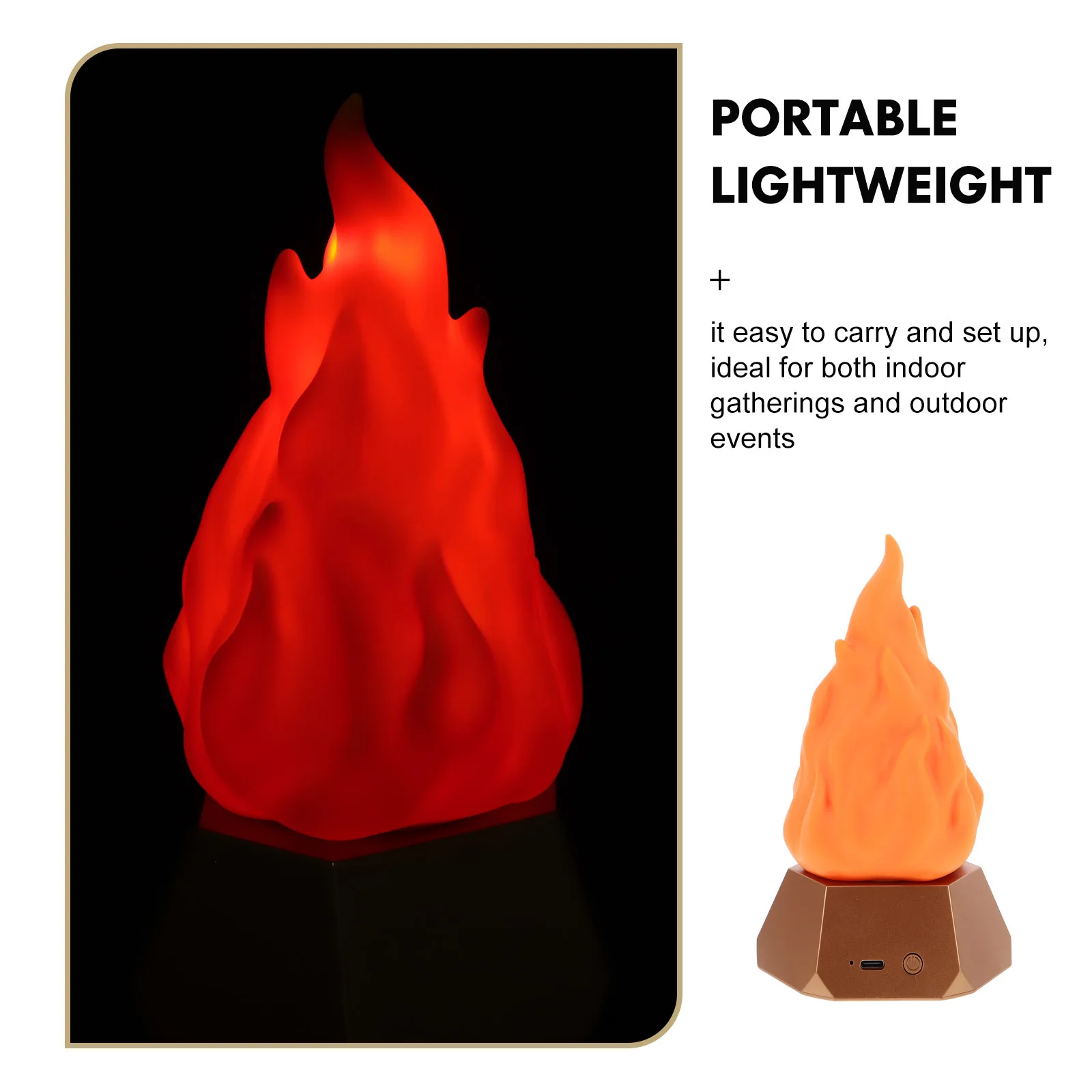 Lámpara de fuego falso, luz de llama LED de 3 modos, recargable por USB, llama parpadeante sin llama, luz nocturna para fogata para interiores y exteriores