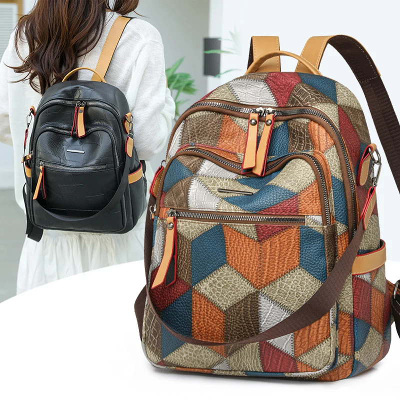 

Vintage PU Leather Backpack for Women, Large Capacity Travel Rucksack, Fashionable Casual Daypack, new Waterproof Shoulder Bags