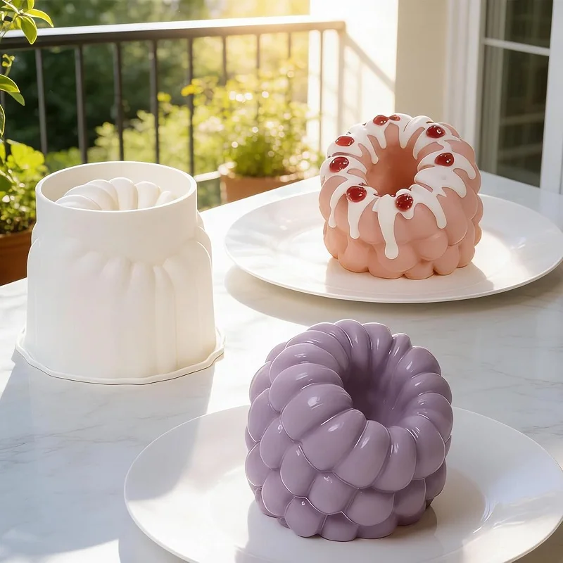 Large Raspberry Silicone Molds for Mousse Cake, White, Decorative Fluted Design Baking Pan for Cake Soap Candle, 5.3 x 4.9 x 3.8