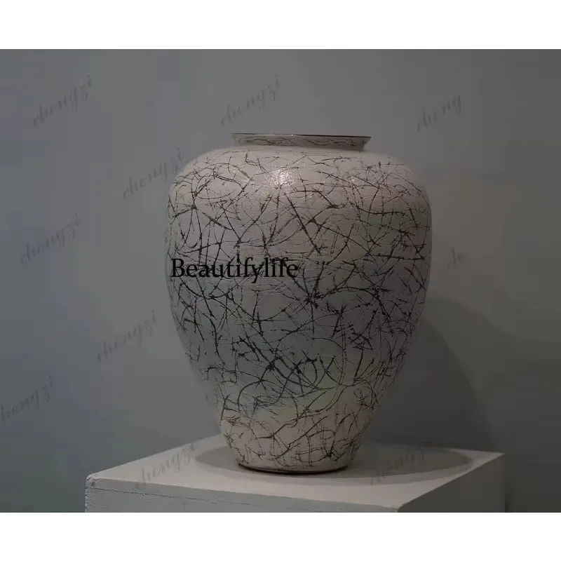 H178New Chinese style, hand-painted ink and wash ceramic floor-to-ceiling large vase, hotel homestay tea room entrance flower wa