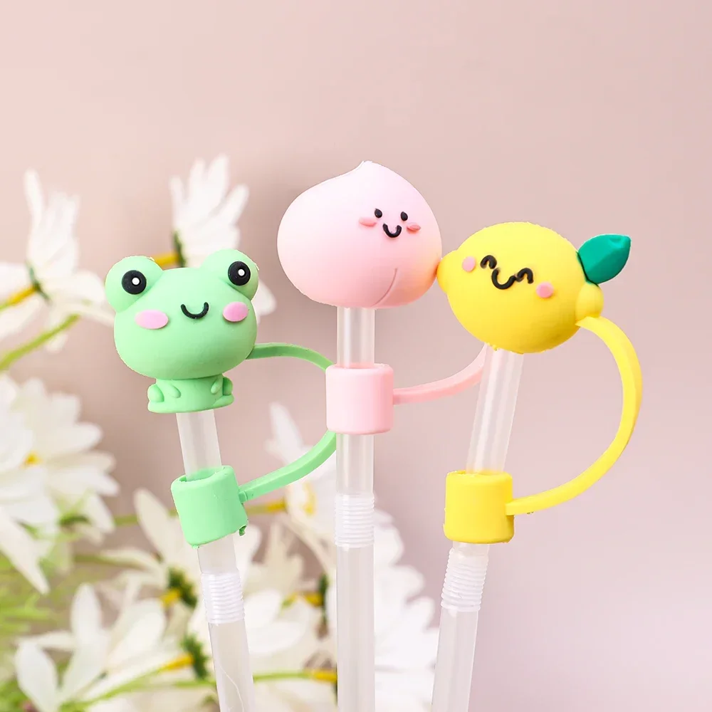 Lots Silicone Straw Plug Peach Penguin Frog Dinosaur Watermelon Pattern Tips Dust Cap Splash Proof Cup Accessories Straw Stopper