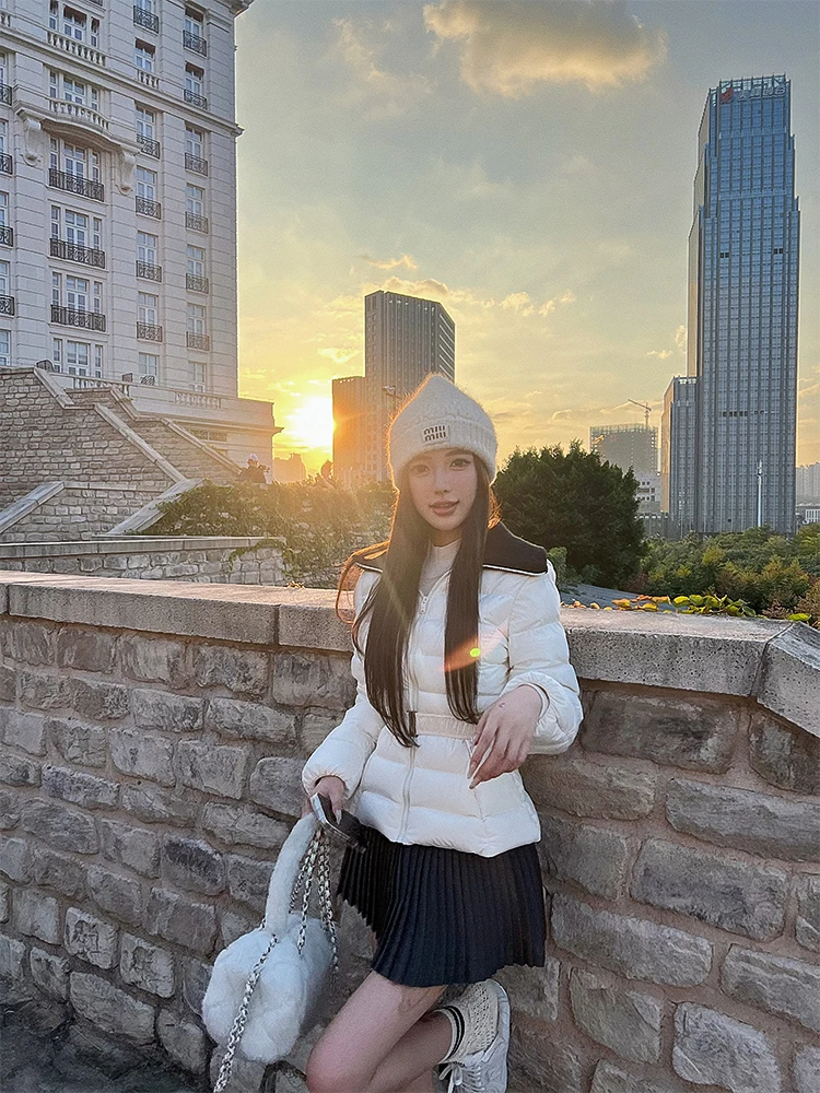 

Bear House Initial Snow down Jaet New National Stand 90 White Du down Waist Cinching Color Blo Collar down Coat