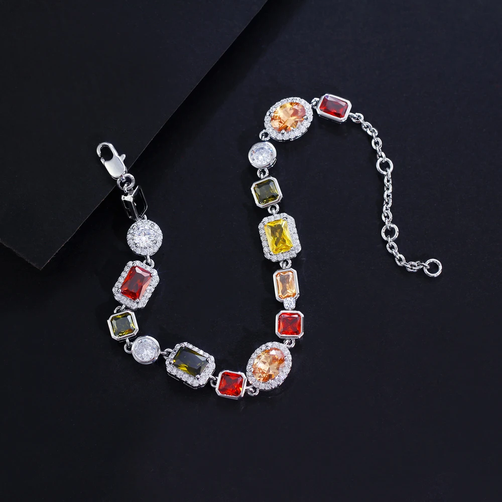 CWWZircons Wunderschöne, mehrfarbige, bunte Zirkonia-Gliederkettenarmbänder für Damen, verstellbarer, trendiger Handschmuck CB353 – Detail 7