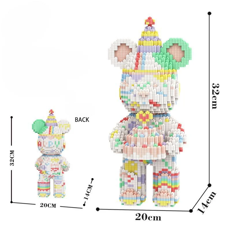 Birthday cake bear tiny particle building blocks puzzle toy boy girl DIY brain birthday gift cute animal living room decoration