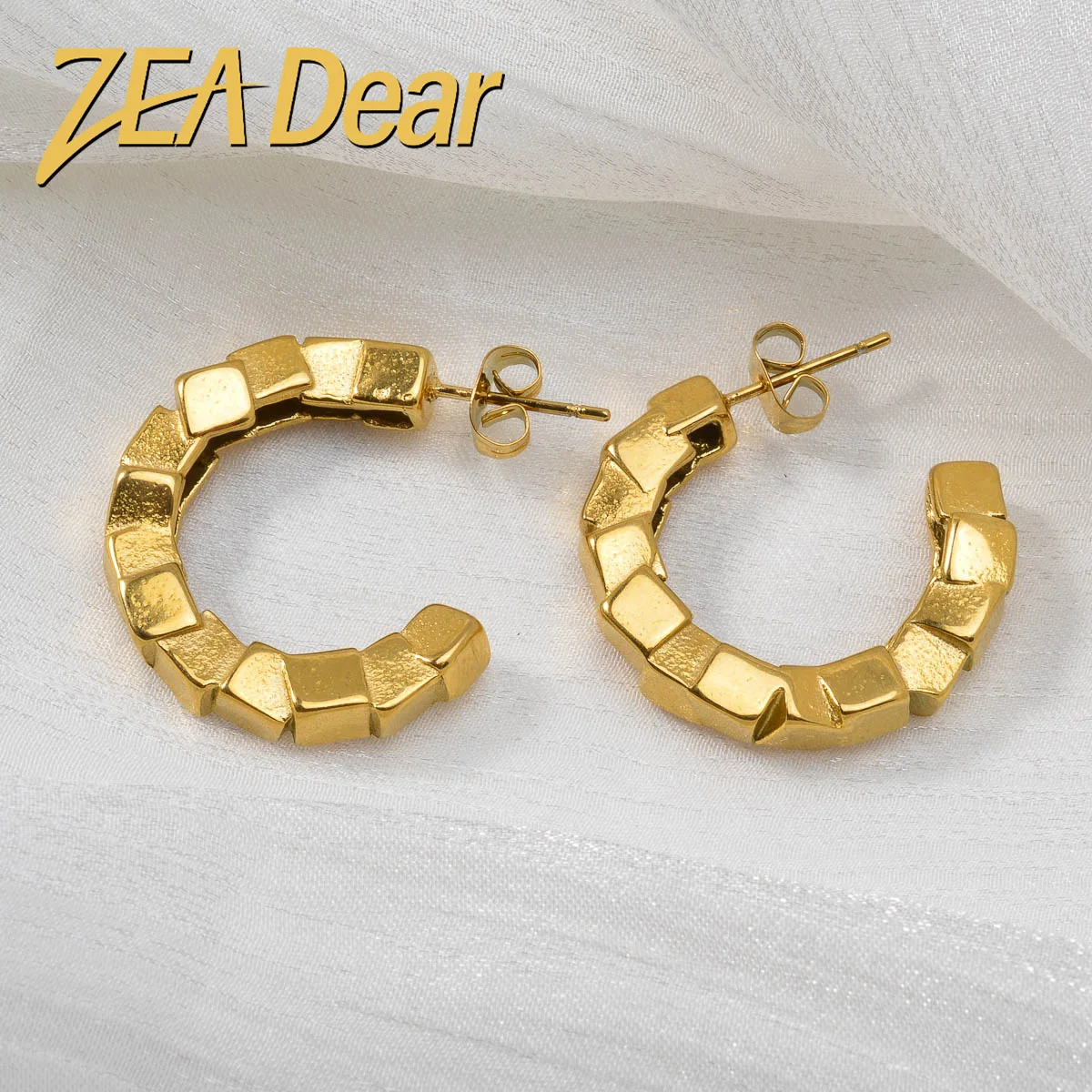 ZEADear Cuban Earrings Unique Accessories Gold Color Jewelry C Shape Earring Stainless Steel Ornaments Birthday Gift