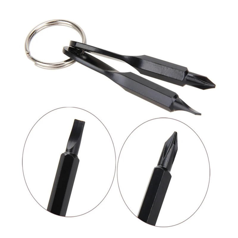 2Pcs Multi-Function Keychain Screwdriver Mini One Word Screwdriver Cross Screwdriver Set With Key Ring Hand Tool