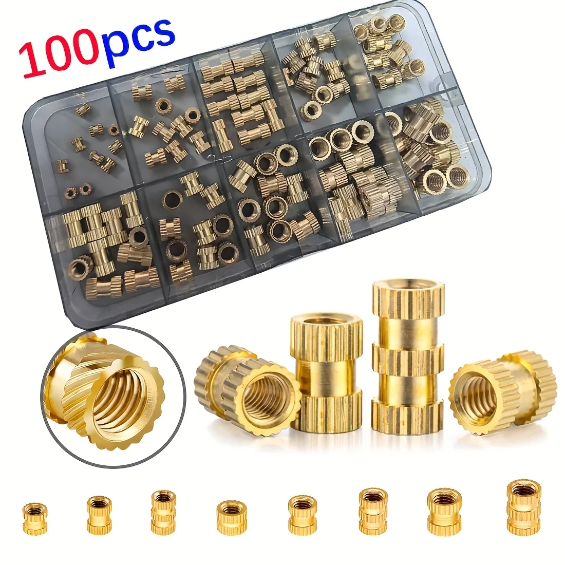 300/100-Piece Threaded Insert Kit M2 M3 M4 M5 M6 Metric Threaded Brass Heat-Cured Inserts for Plastic And 3D Printed Components
