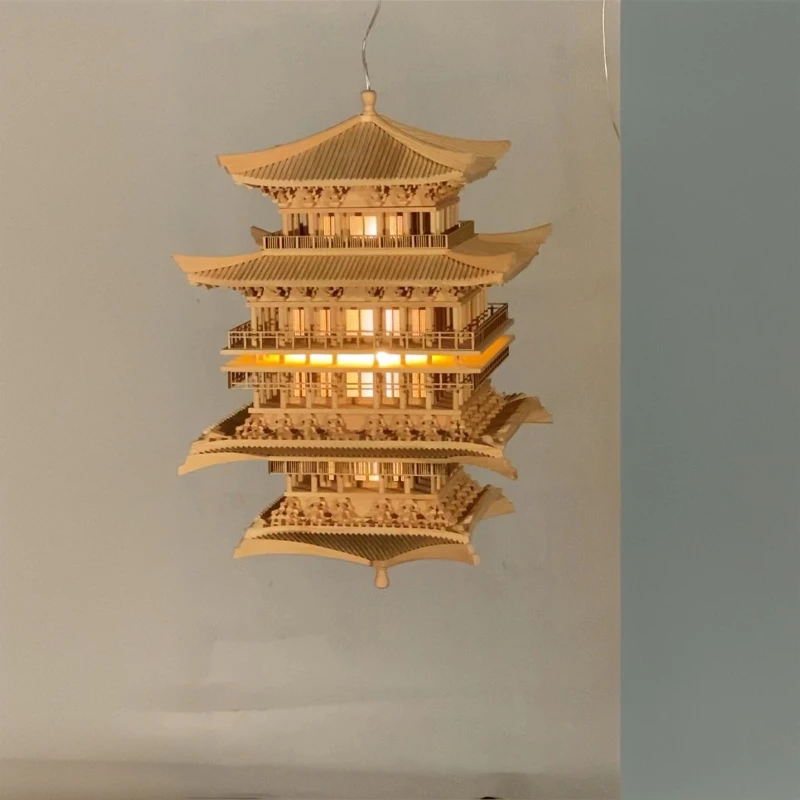 

Wood carving ancient building space decoration chandelier hotel shopping mall art installation