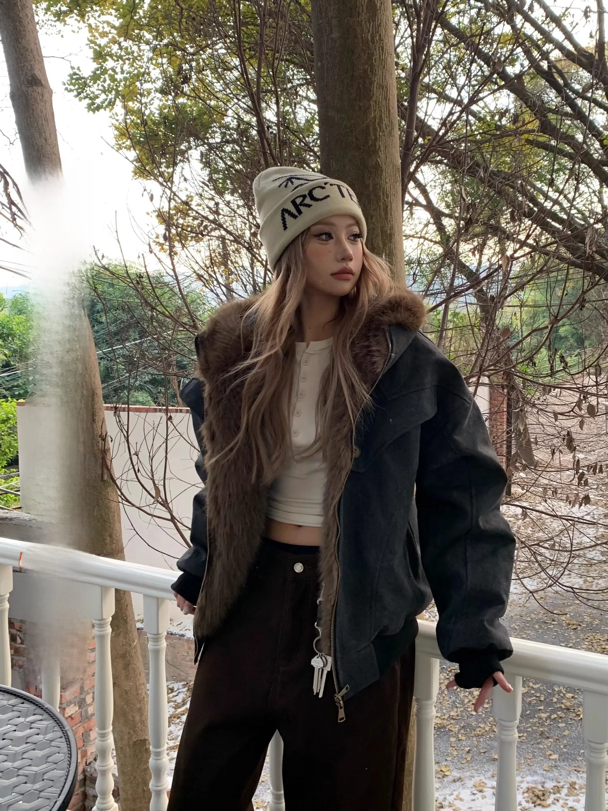 

ZhenZhen Lazy American Barn Sle Mountain Eagle Jaet Thiened Зимнее хлопковое пальто с меховым воротником 3D Tailoring Street Sl...