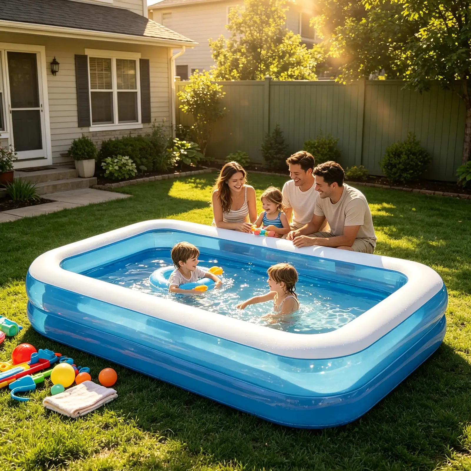 Large Inflatable Swimming Pool 260cm Pools for Adult Family Rectangular Bath Tub Summer Outdoor Indoor Water Games for Kids