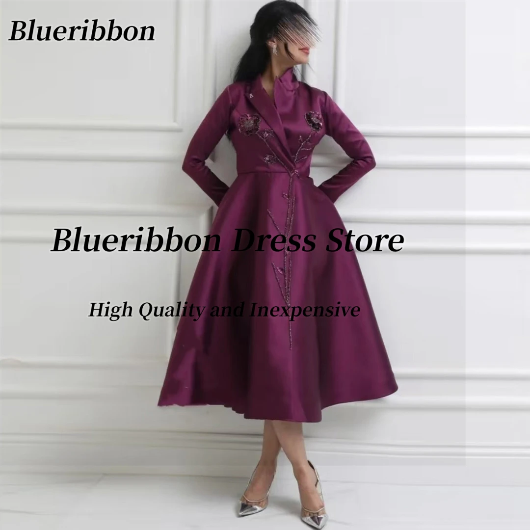 

Blueribbon Индивидуальные платья для выпускного вечера с бисером Vestidos Des Fiesta с длинными рукавами длиной до пола, атласные специальные банкетные вечерние платья