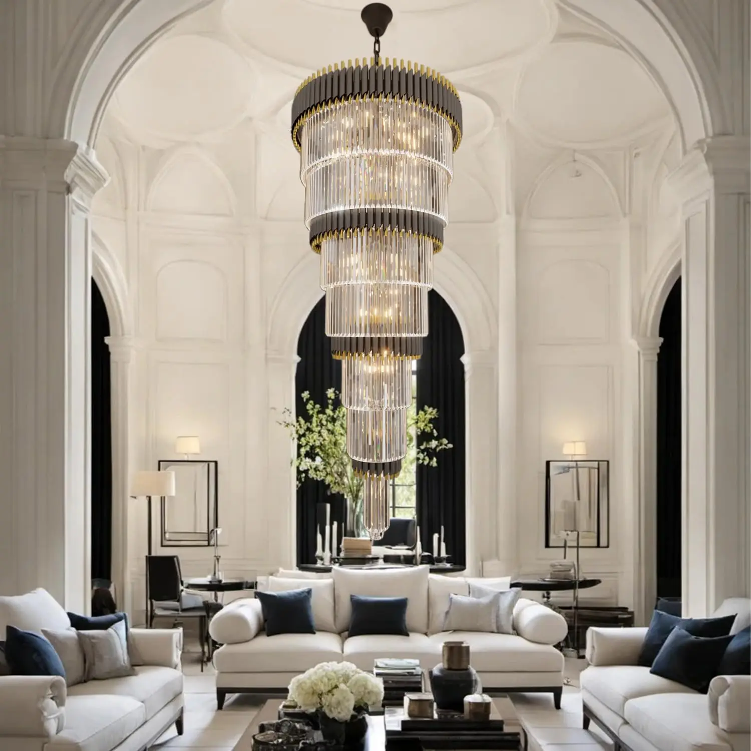 Large Crystal Chandelier For Staircase Hall Living Room Loft Stairway Luxury High Ceiling Chandeliers Crystal Pendant Light