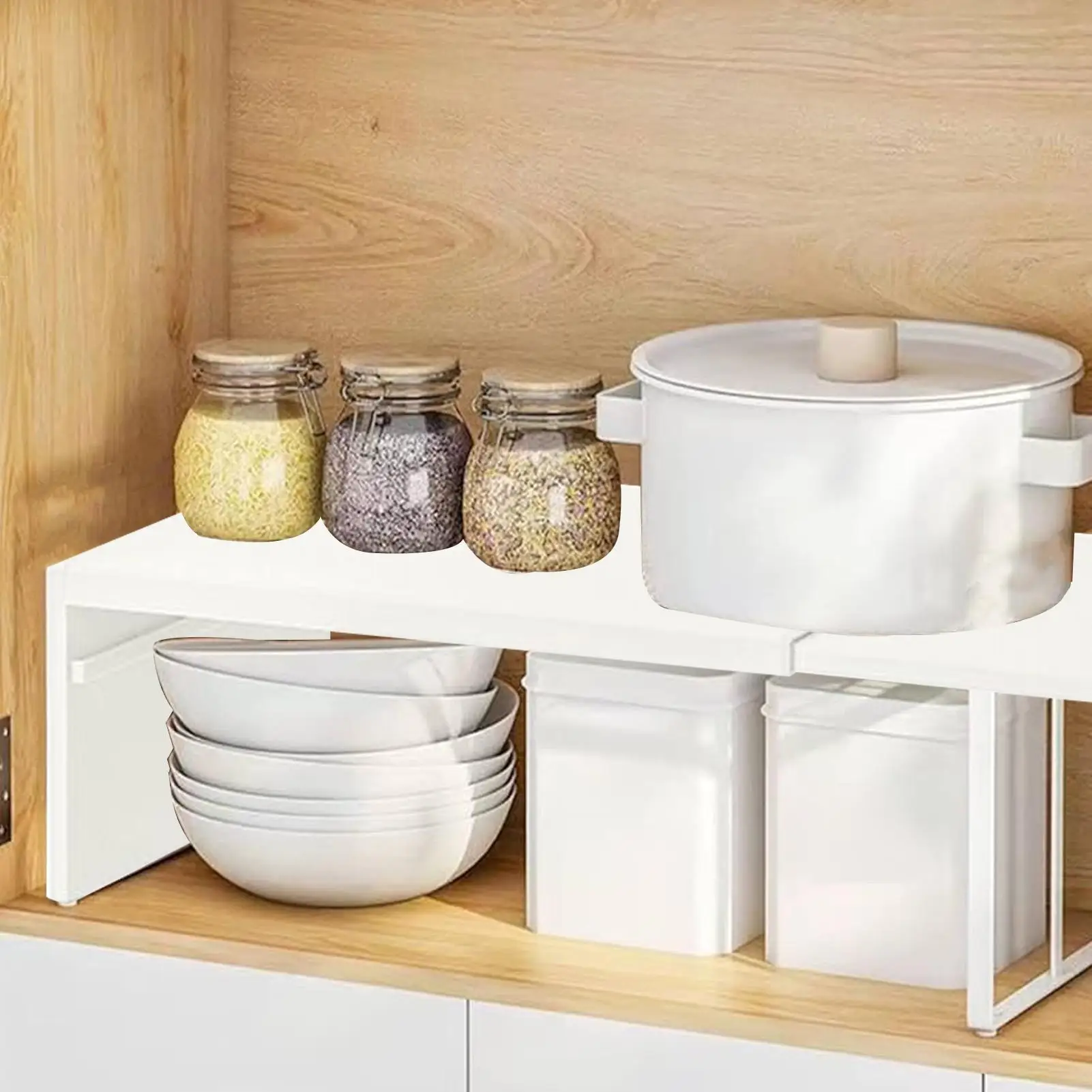 Erweiterbares Schrankregal, platzsparendes, mehrschichtiges Regal, robustes Aufbewahrungszubehör für Schlafzimmer, Küche, Speisekammer, Wohnmobile