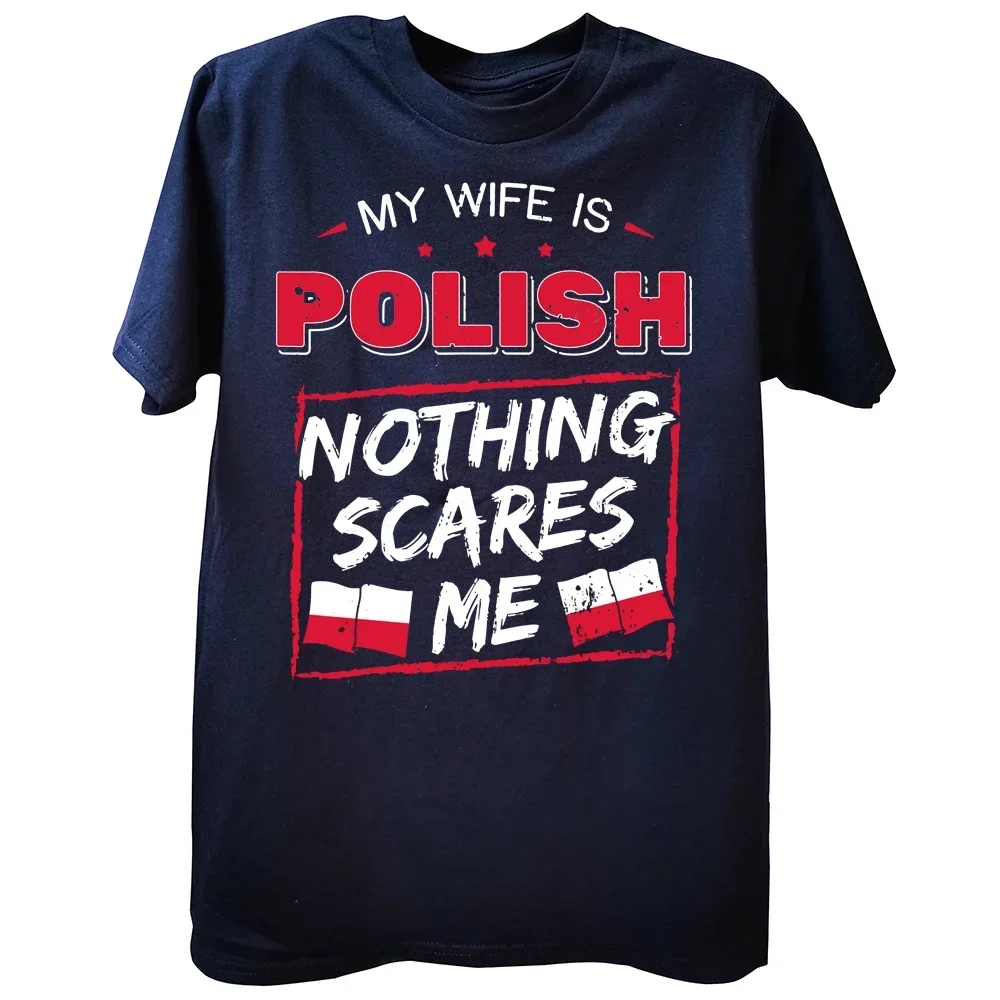 Camisetas de mi esposa está polaca, ropa informal de algodón con gráfico de estilo veraniego, camiseta de manga corta con bandera de la República de Polonia, regalos para hombres 2024
