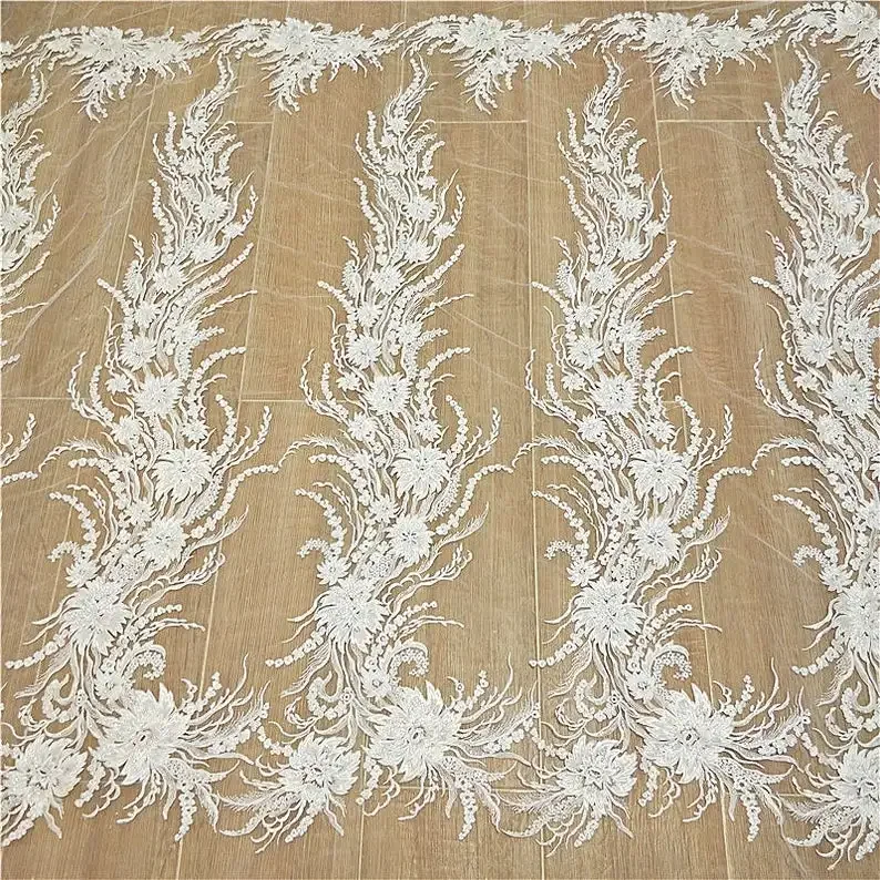 Lace Fabric By The Yard, Embroidered Flower French Lace Fabric, Sequins Lace For Curtains, Wedding Veil, Ball Gown Evening Dress