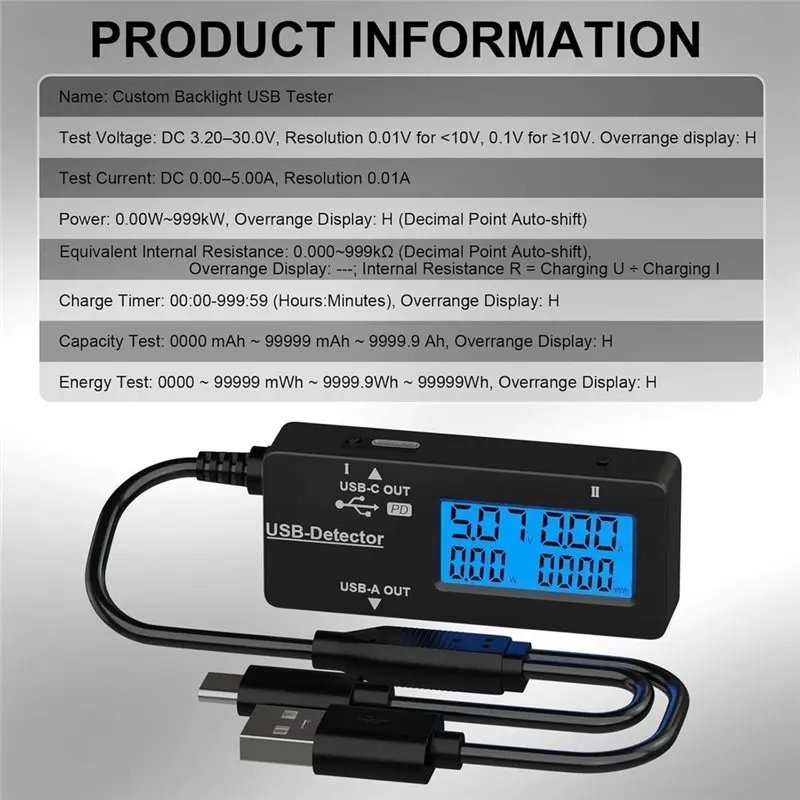 B04B-Internal Resistance Battery Capacity Tester Variable Backlight USB Voltmeter Amp Power Battery Level Indicator