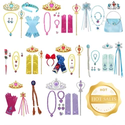 Disney Frozen Elsa Anna Accessories Gloves Wand Crown Jewelry Set Ariel Wig Braid For Princess Dress Clothes Cosplay Accessories