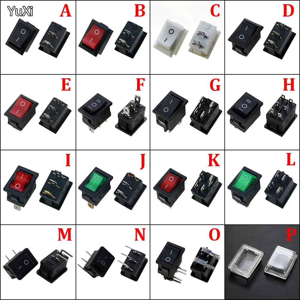 

KCD11 2/3/4/6pin 2/3Gears ON-OFF 3A 250V 21*15MM Small Boat Rocker Switch Snap-in Power Switch White Red Black ON-OFF-ON