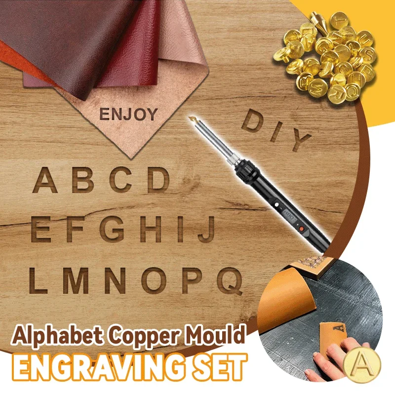 Diy Wood/ Leather Burning Set And 26 Letters Copper Mold Carving Pyrography Pen Tips Stencil Soldering Iron Wood Burning Tool