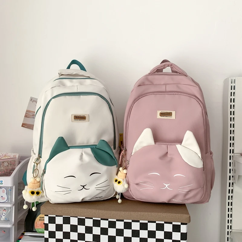 Cute Cat Backpack Cartoon Embroidery Rucksack For Teenage Girls Large School Bag Fashion Students Black Rucksack Mochilas XA69H