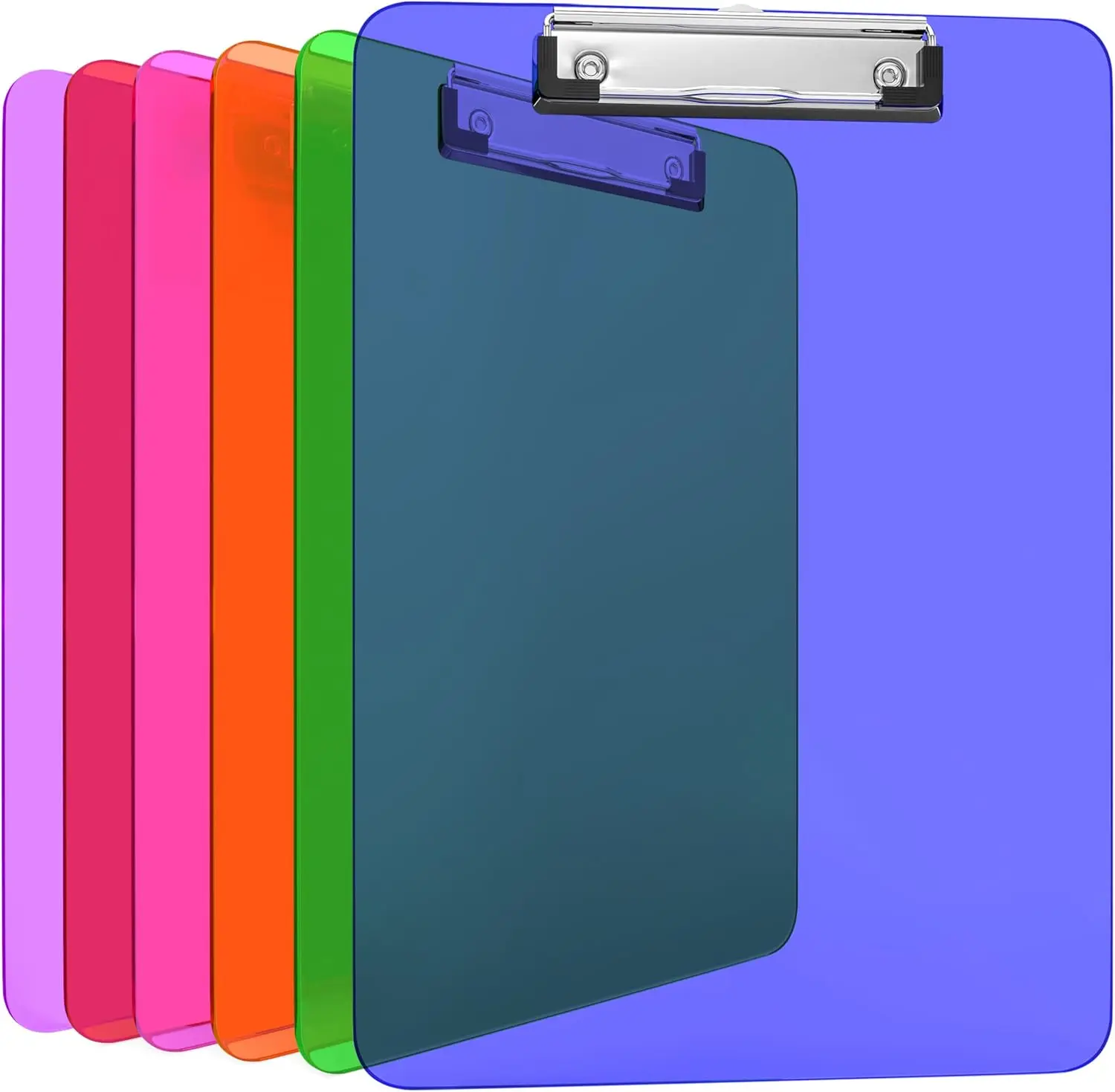 

Plastic Clipboards 6 Pack, Transparent Low Profile Clip Boards for Letter Size Paper, Classroom Office School Supplies
