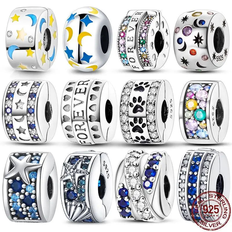 925 Sterling Silver Clasp Silver Charms Silicone Spacer Beads Safety Chain Fit Original Pandora Bracelet  Jewelry Women New in