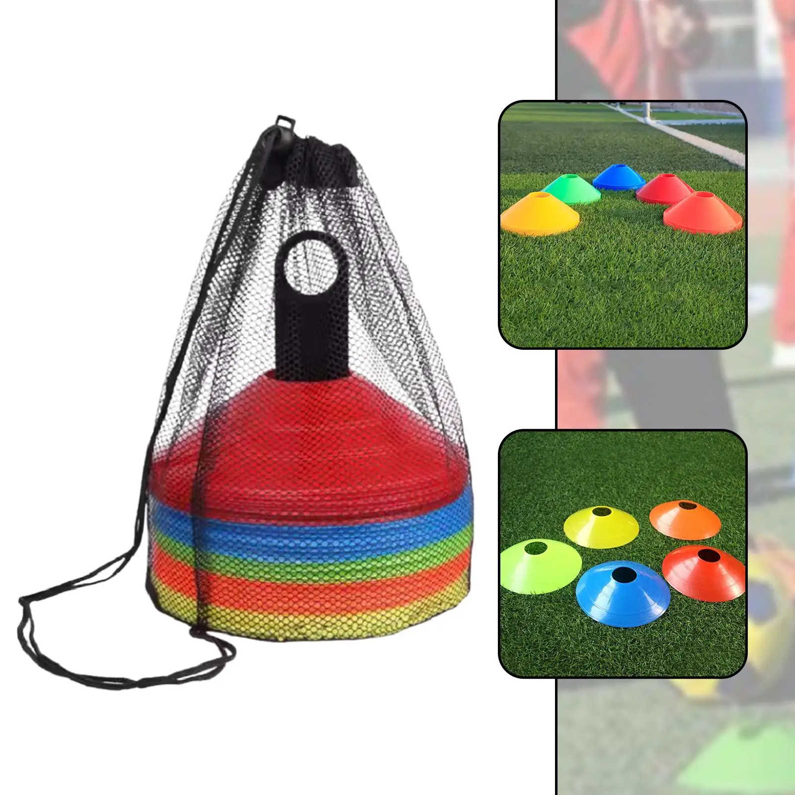 30 Pieces Agility Soccer Cones Field Court Markers with Mesh Bag and Bracket Spots Markers Soccer Disc Cones for Skating