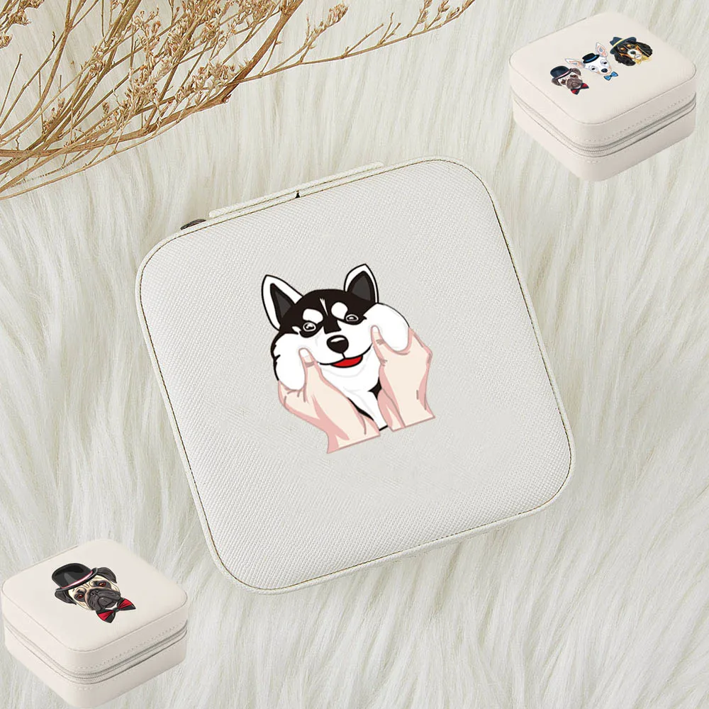 

Jewelry Organizer Display Travel Jewelry Case Boxes Dog print Portable Jewelry Box Leather Storage Joyeros Organizador De Joyas