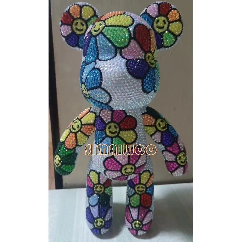 Handmade Rhinestone Flower Bear Creative Crystal Statue Bling-bling DIY Birthday Surprise Gift Home Decoration