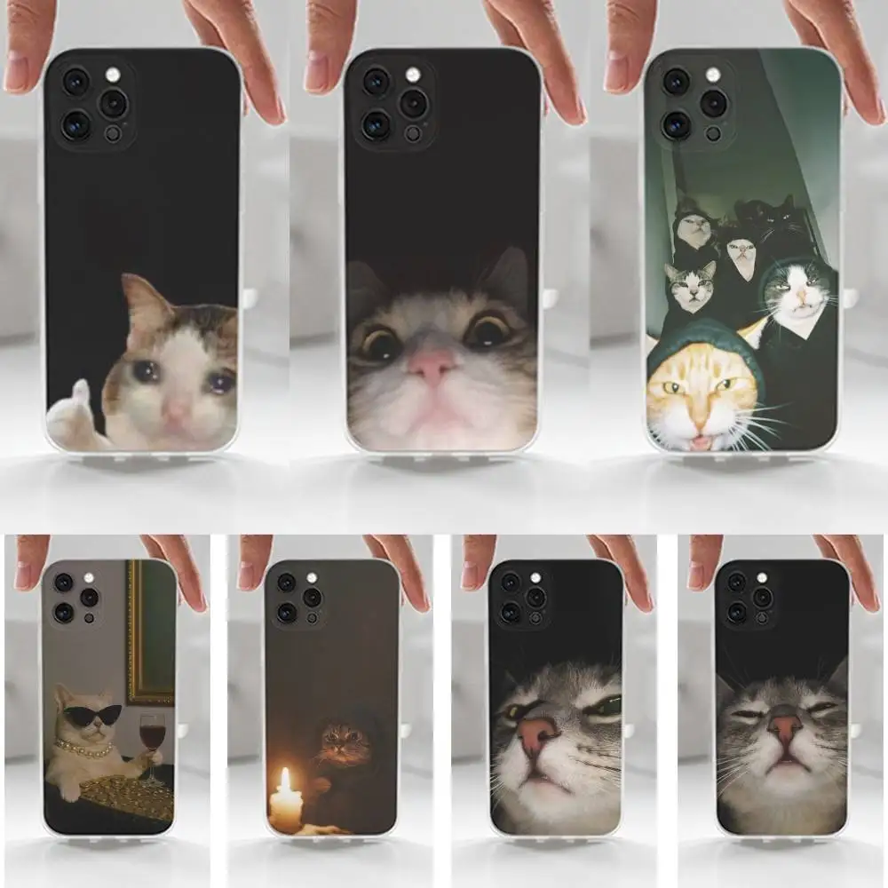 

Ctue Memes Cat Phone Case For iPhone 16,15,14,13,12,11 Plus,Pro,Max,XR,XS,X,7,8 Plus,SE,Mini,Transparent,Silicone Case