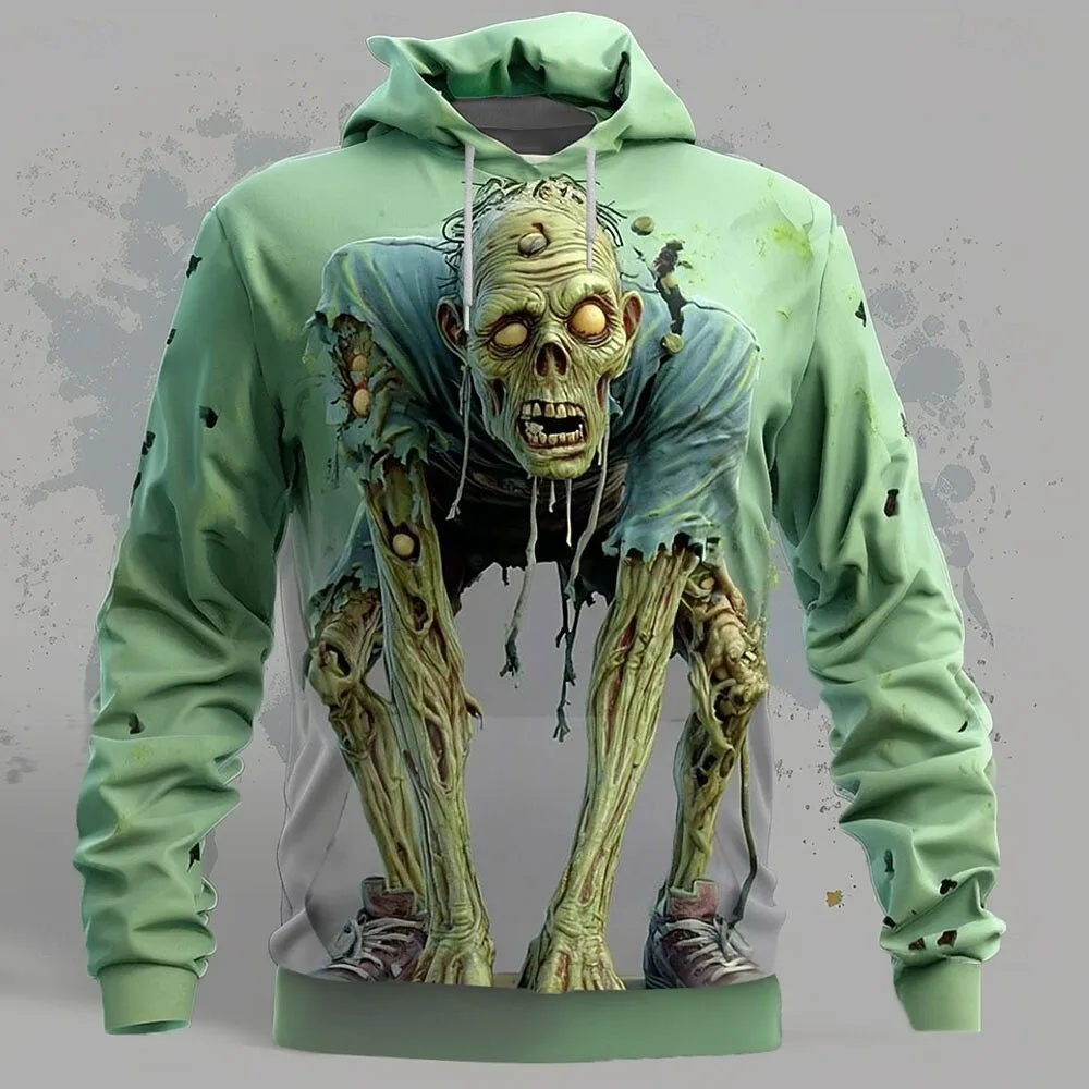 

Halloween Men's Zombies 3D Hoodie Sweatshirt Punk Exaggerated Long Sleeve Crew Neck Club Streetwear Drawstring Men's sweatshirts