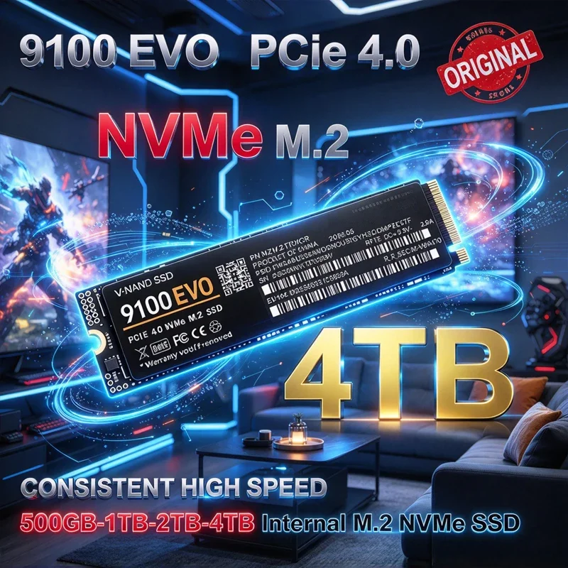 SSD interno M.2 NVMe 9100 EVO PCIe Gen4.0 X4 TLC 3D NAND, 500 GB, 1 TB, 2 TB, 4 TB, formato 2280, para PC e portátil.