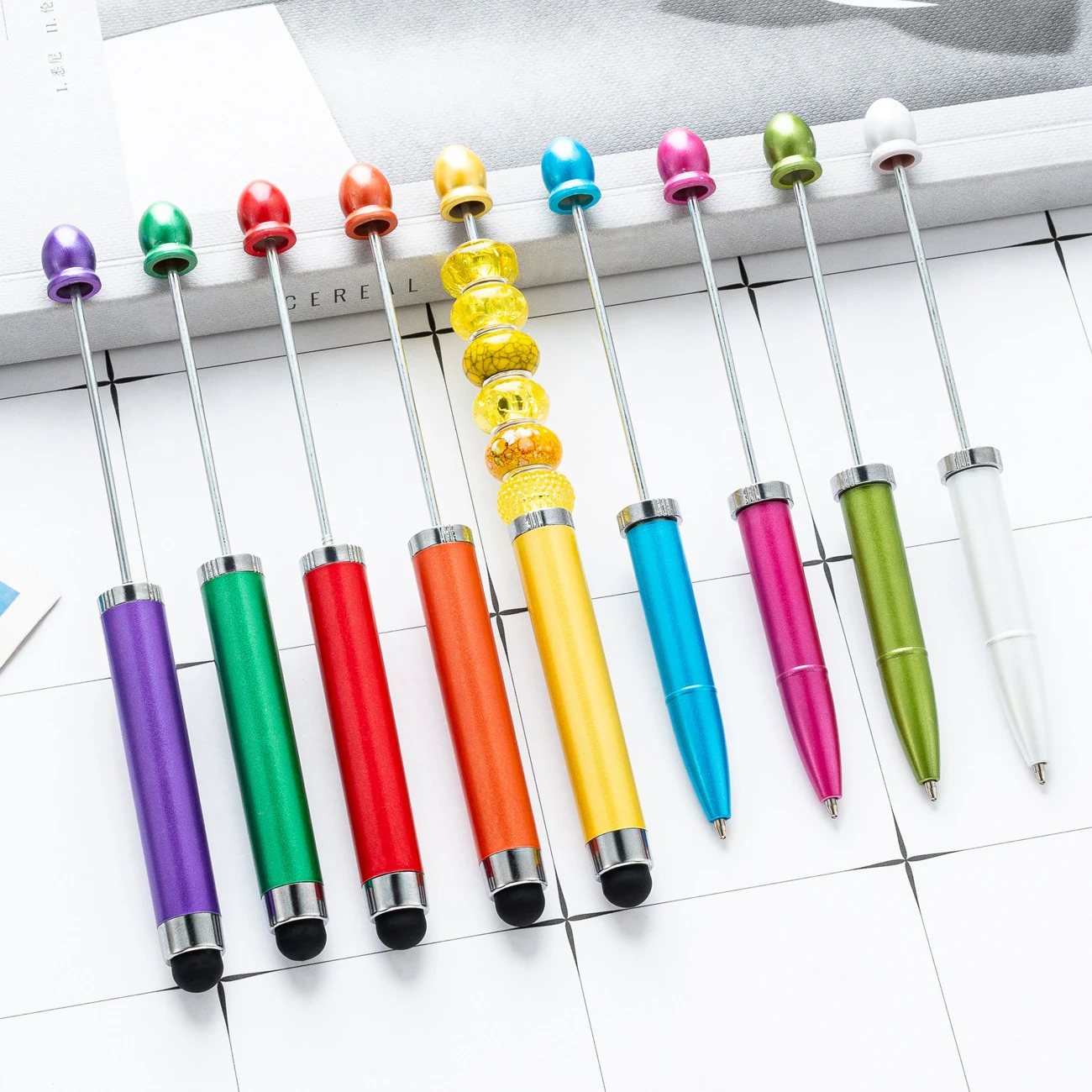 

9 Pcs 3 in 1 Metal Bead Ballpoint Pen,Touchscrenn Stylus Tip,Vibrant Colors,Fun Puzzle Stationery