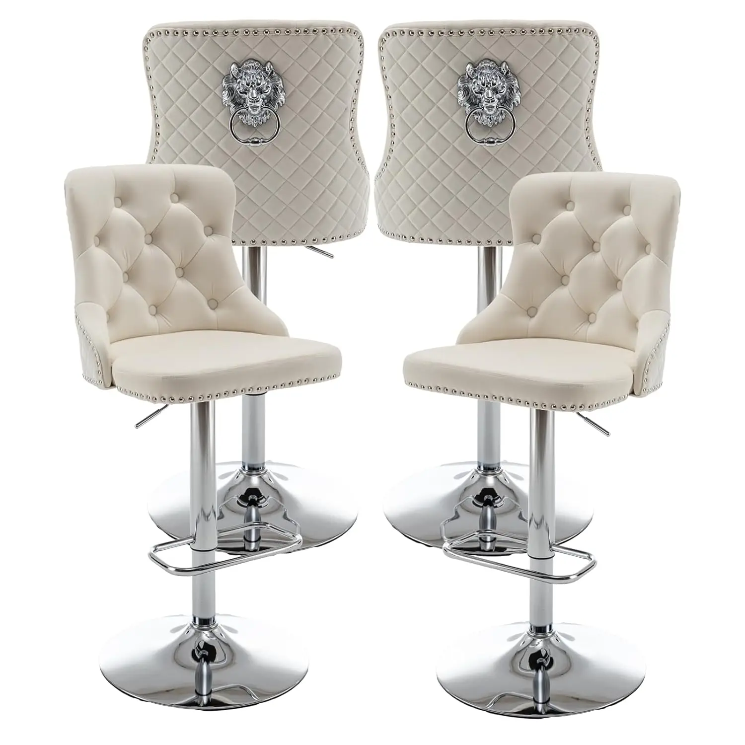 

Velvet Counter Height Bar Stools Set of 4 with Nailhead Trim, Pull Ring & Swivel for Kitchen Island Pub, Customized