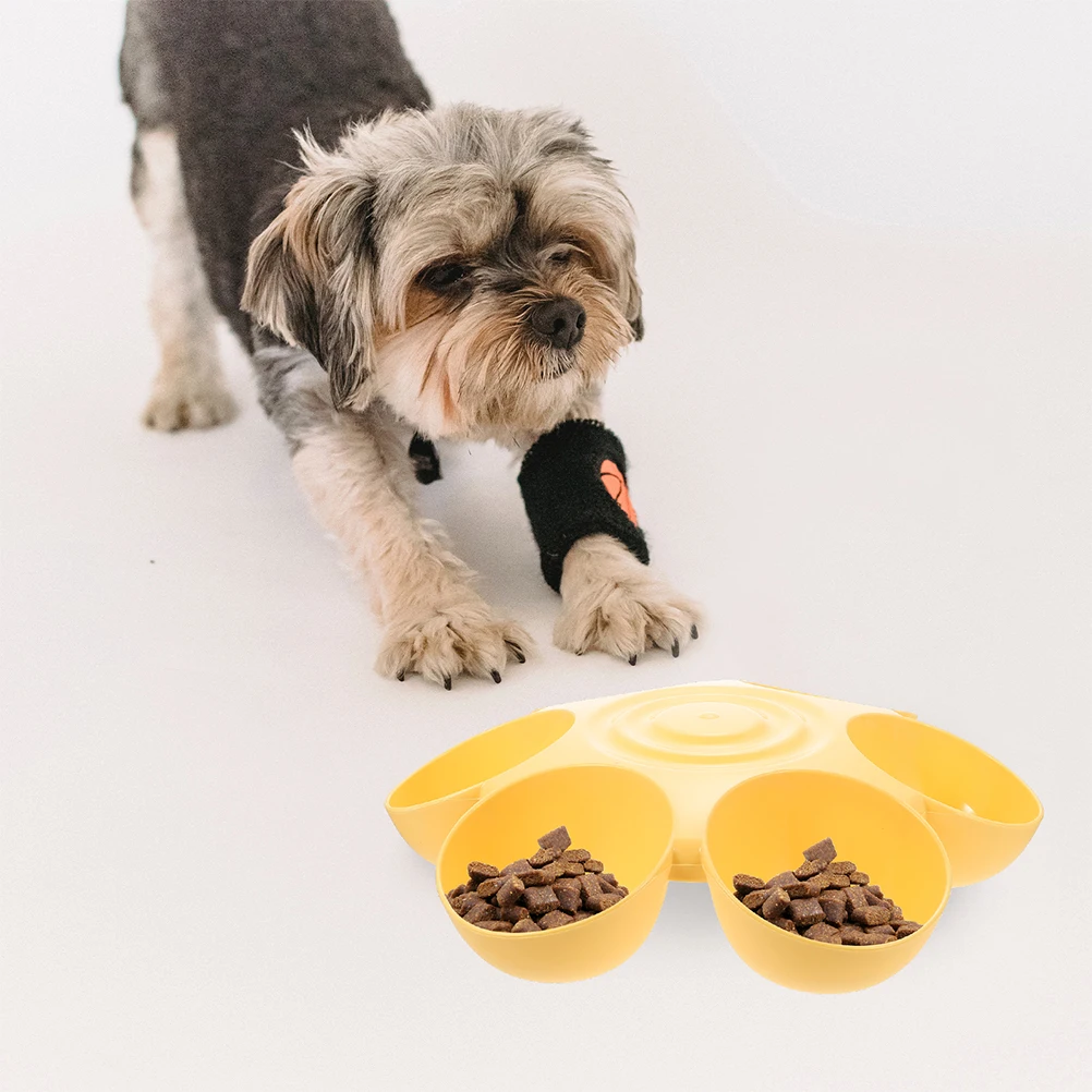 

2Pcs Petal Shaped Cat Bowl Kitten Puppy Food Feeder Dog Container Plastic Yellow NonSkid Portable DogBowls PetSupplies
