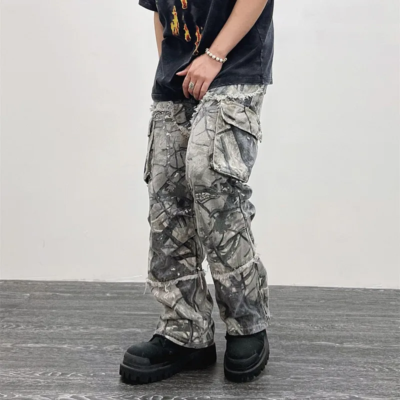 2023 Overalls Camouflage Y2K Fashion Baggy Flare Jeans Cargo Pants Men Clothing Straight Women Wide Leg Long Trousers Pantalones