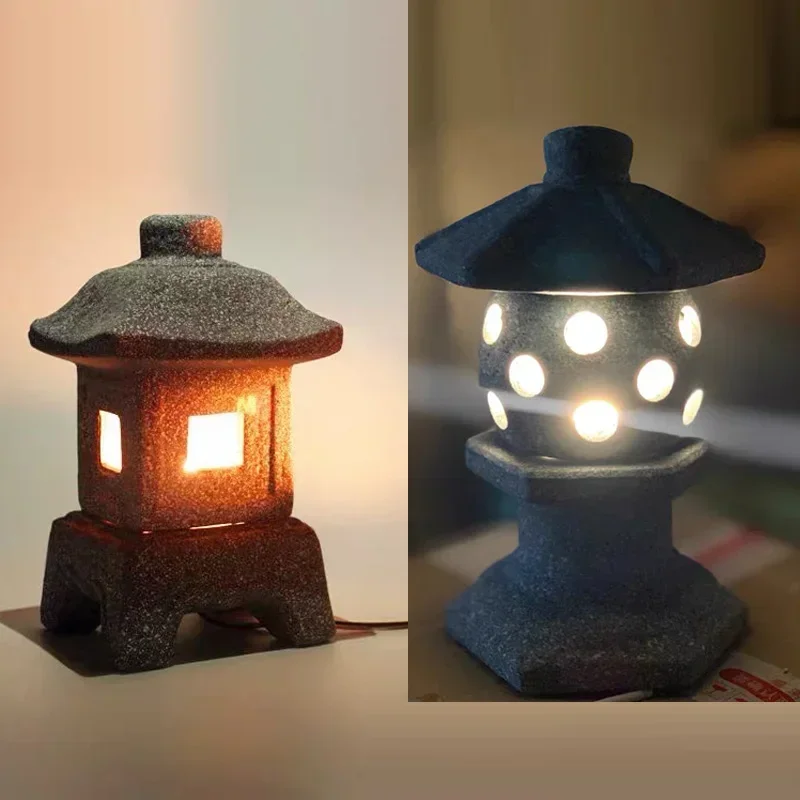 Japanese-style Ceramic Imitation Stone Lamp, Imitation Marble, Red Clay, Creative Decoration Products, Courtyard, 1Pc