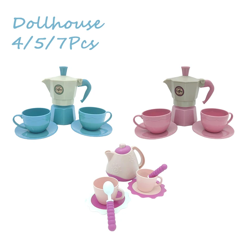 ชุดของเล่นบ้าน/ครัวกลางแจ้ง 4/5/7 ชิ้น ชุดเล่นน้ำชา DIY ของเล่นสำหรับเด็ก ของขวัญ ชุดเล่นบทบาทสมมติ ชุดกาแฟพร้อมอุปกรณ์บนโต๊ะอาหาร