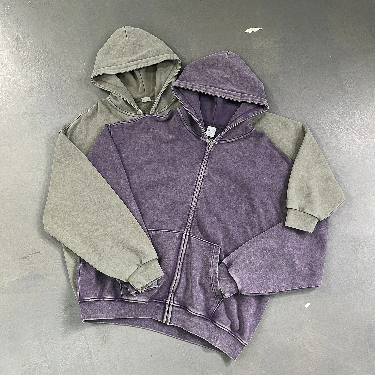 Hio Hop – sweat à capuche avec fermeture éclair, Cardigan en détresse, veste Double fil pur coton, Vintage lavé, automne et hiver, Y2k