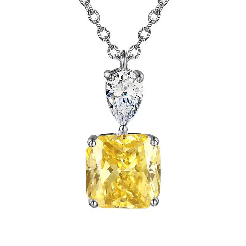 Huitan Anmutige Damen-Anhänger-Halskette, eingelegt, glänzend, Prinzessin, Gelb/Rosa/Weiß/Grün, CZ, bezaubernder Party- und Alltagsaccessoires-Schmuck