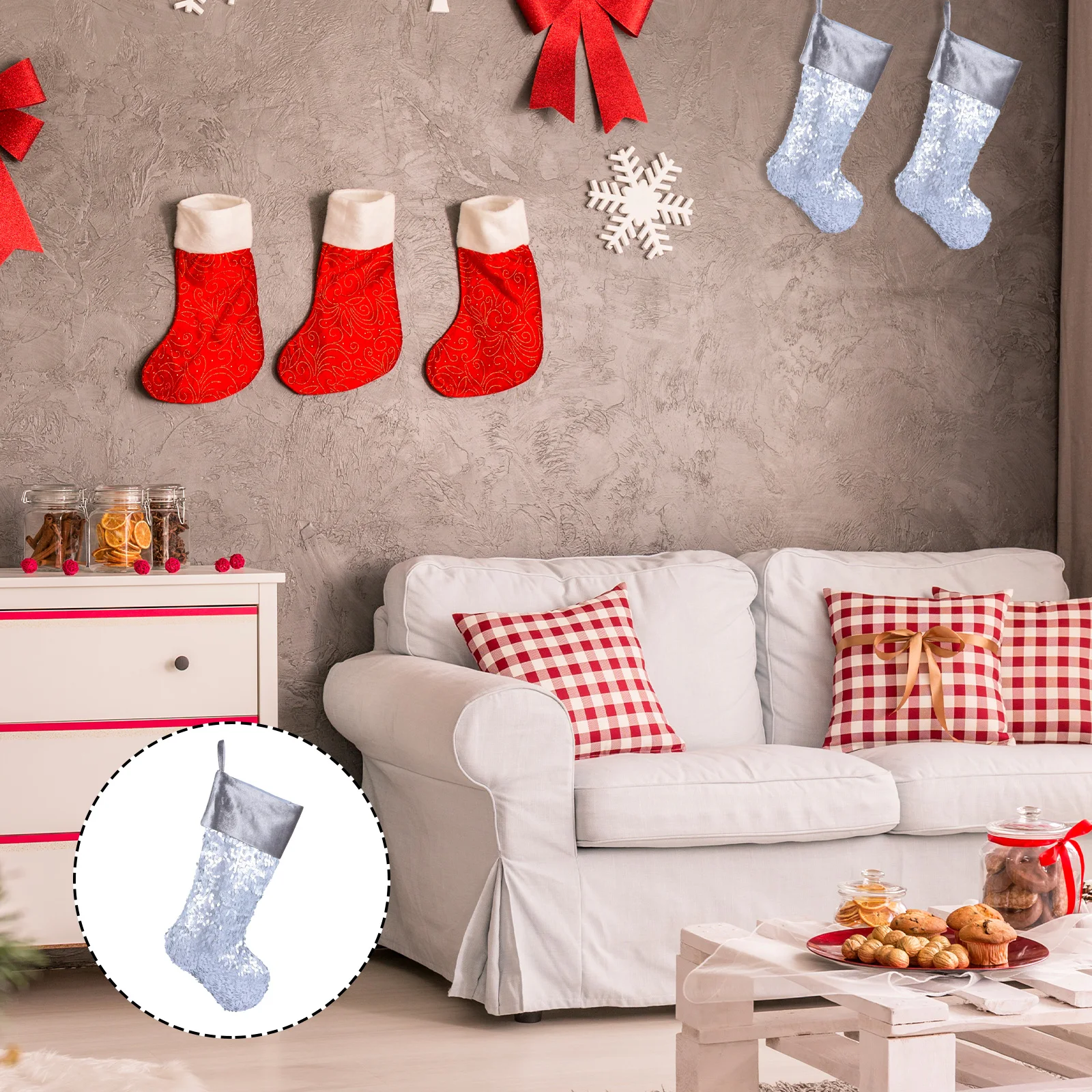 

Premium Christmas Stocking Xmas Decor Hanging Ornament Candy Snack Bags Gift Party Favor Kids Family Friends Storage Festival
