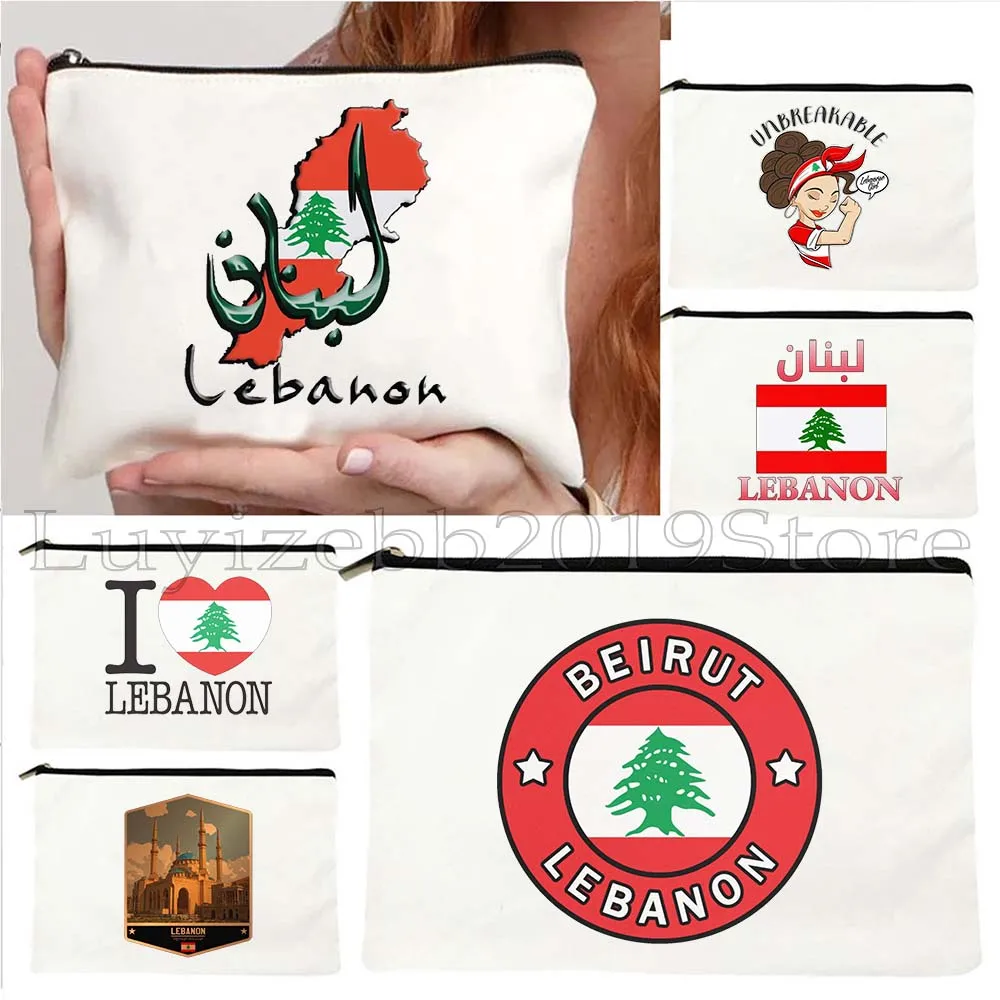 Beirut Lebanon Flag Map Lebanese Girl Saying Heart Cute Gifts Canvas Cosmetic Bag Makeup Bag School Pencil Case Zipper Pouch