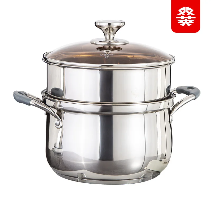

ZML304 stainless steel double wall soup pot with steaming grid for household steaming and stewing all-in-one pot